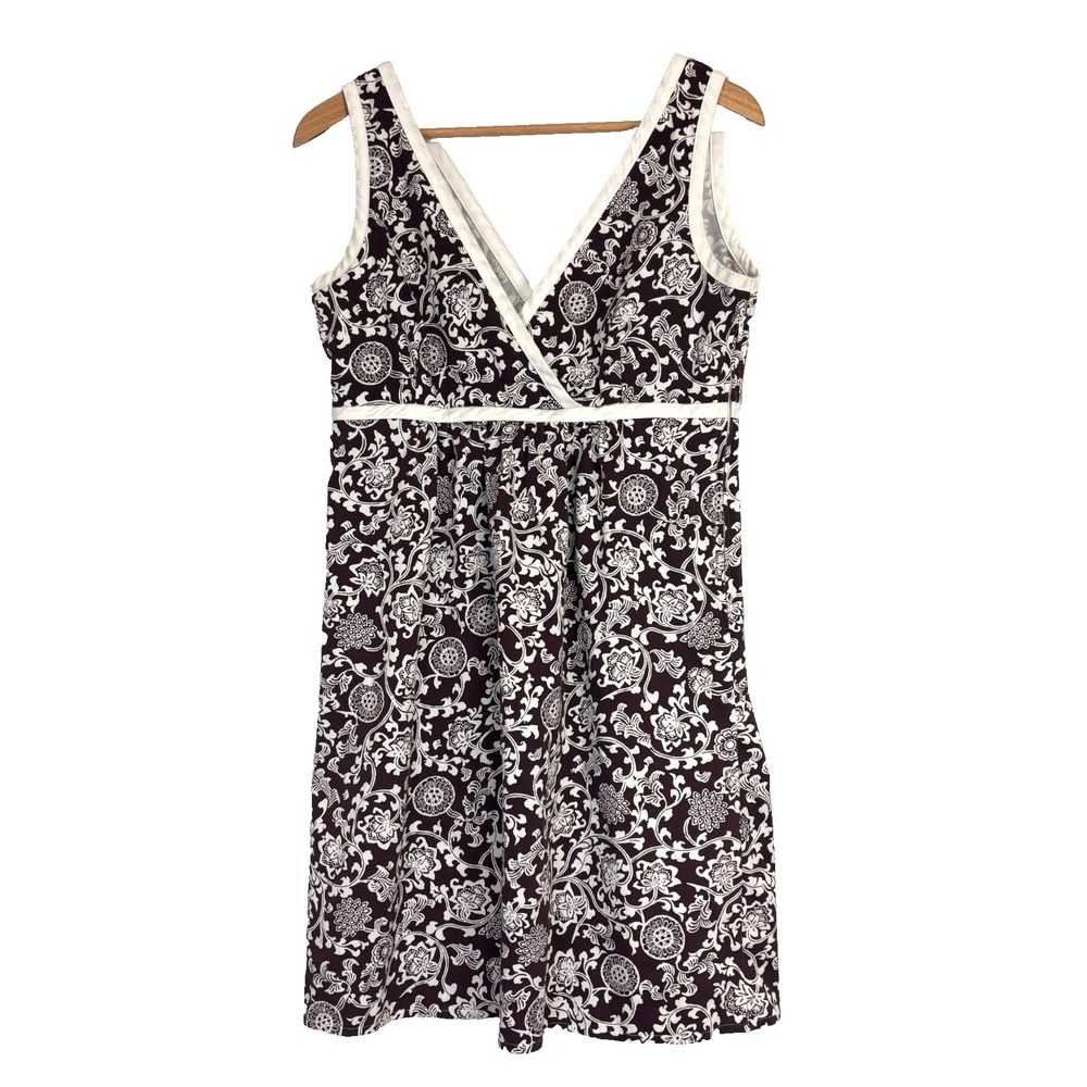 DBY Ltd Womens Empire Waist Dress Sz 10 Brown Floral Cotton Stretch Resort Boho
